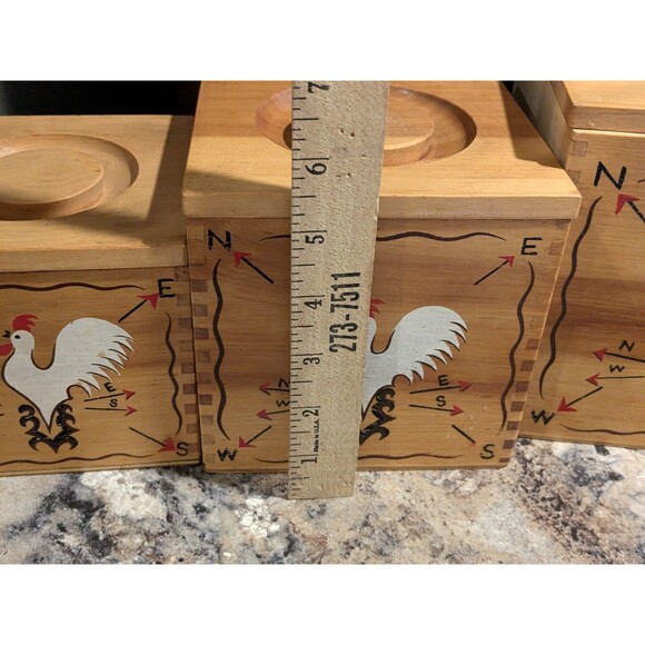 Rooster Weathervane Hand Painted Wood Canister Set Redbird Line Japan S + P - Picture 5 of 16
